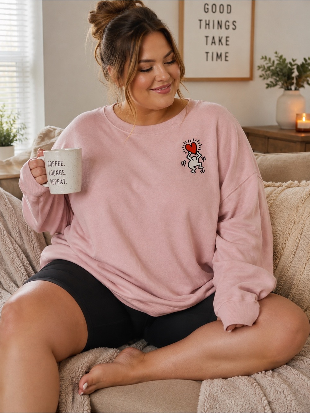 Keith Haring Light Pink Signature Graphic Sweatshirt
